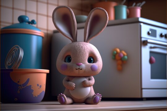 easter bunny, a cute adorable rabbit  in the style of a children-friendly cartoon animation fantasy generative ai Illustration