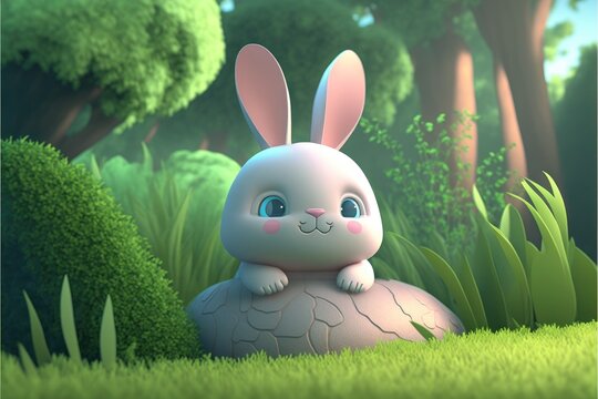 easter bunny, a cute adorable rabbit  in the style of a children-friendly cartoon animation fantasy generative ai Illustration