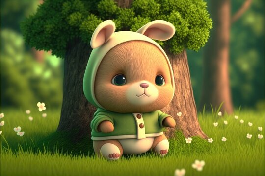 easter bunny, a cute adorable rabbit  in the style of a children-friendly cartoon animation fantasy generative ai Illustration