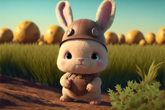 easter bunny, a cute adorable rabbit  in the style of a children-friendly cartoon animation fantasy generative ai Illustration