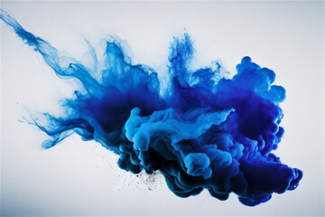blue smoke dispersion on white background, generative ai