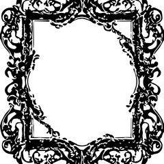 An transparent baroque style frame border design element. Shapes were vectorized from an ai generation.  