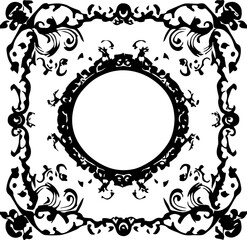 An transparent baroque style frame border design element. Shapes were vectorized from an ai generation.  