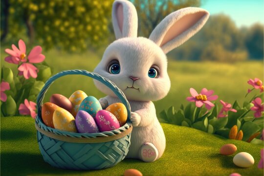 easter bunny, a cute adorable rabbit  in the style of a children-friendly cartoon animation fantasy generative ai Illustration