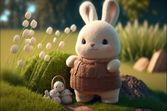 easter bunny, a cute adorable rabbit  in the style of a children-friendly cartoon animation fantasy generative ai Illustration