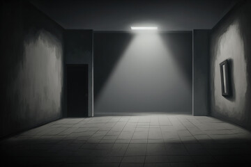 a dim space with a light background a background of an empty street scene lit by abstract spotlights. Black, dark, and gray interior texture with a studio area and abstract cement wall. Generative AI