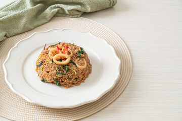 fried rice with squid and basil in Thai style