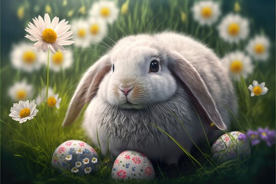 easter bunny, a cute adorable rabbit  in the style of a children-friendly cartoon animation fantasy generative ai Illustration