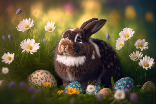 easter bunny, a cute adorable rabbit  in the style of a children-friendly cartoon animation fantasy generative ai Illustration