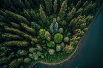 top ariel view drone shot of a Dense forest generative ai illustration - obrazy, fototapety, plakaty