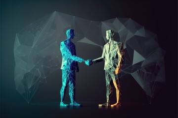 Fototapeta premium polygonal two people shaking hands the way wifi see-through generative ai illustration 