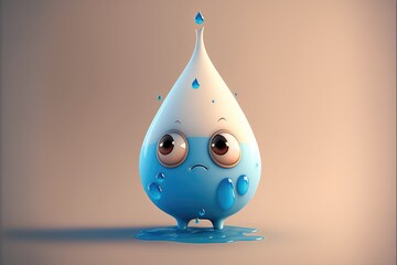 a cute adorable water drop character the style of children-friendly cartoon animation fantasy style generative ai Illustration