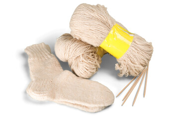 Socks with Wool Yarn and Knitting Needles