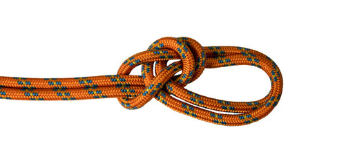 bowline on a bight knot orange rope example of with transparent background, png	 - obrazy, fototapety, plakaty