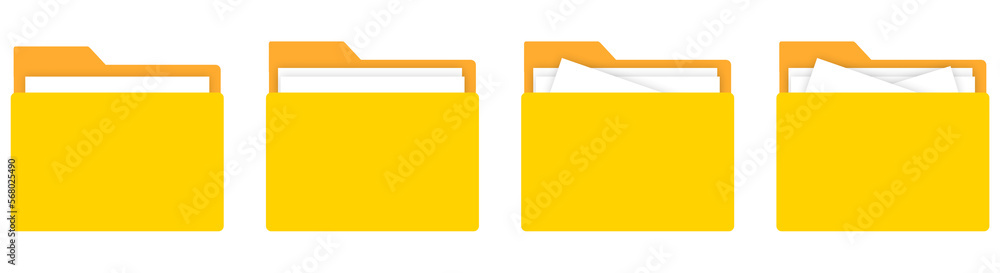 Poster set of folders. files and folders icons set on transparent background. folder with bunch of document