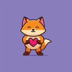 Cute fox holding love heart balloon vector cartoon illustration animal love isolated