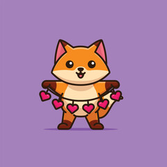 Cute fox holding a love heart garland vector cartoon illustration animal love isolated