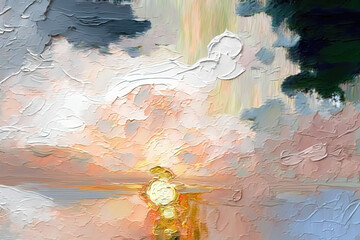 Abstract art, sunset, twilight, oil painting. Generative AI.
