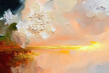 Abstract art, sunset, twilight, oil painting. Generative AI.
