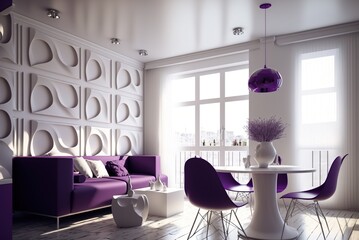 Modern interior of living room with purple furniture created with Generative AI technology	
