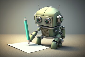 Robot writing a text. Generative AI illustration.