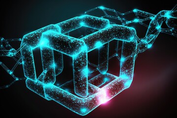Blockchain crypto technology symbolising chain. Data security and encryption. Connected nodes. Abstract background. Generative AI illustration.
