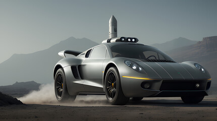 super futuristic luxury car with a background of a spaceship generated with generative ai