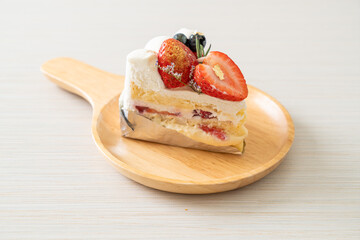 strawberry fresh cream cake on plate