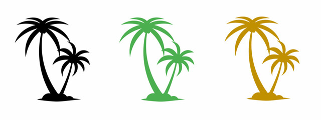 Palm tree icon illustration set with shadow. Stock vector.