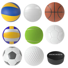 Obraz premium Sport ball set isolated transparent background 3d rendering 