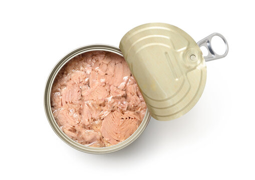 Top view of Canned tuna isolated on white background. Clipping path.