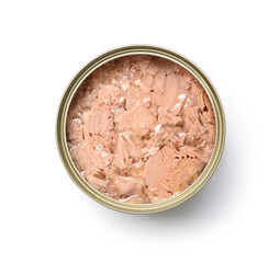Top view of Canned tuna isolated on white background. Clipping path.