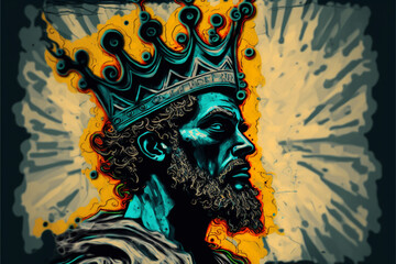 Abstract king illustration vector with vibrant colors and grand royal crown. Creative impressive colorful painting. Ai generated