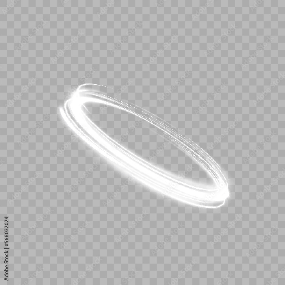 Poster abstract bright golden round light line, light swirl isolated on transparent background, oval light 