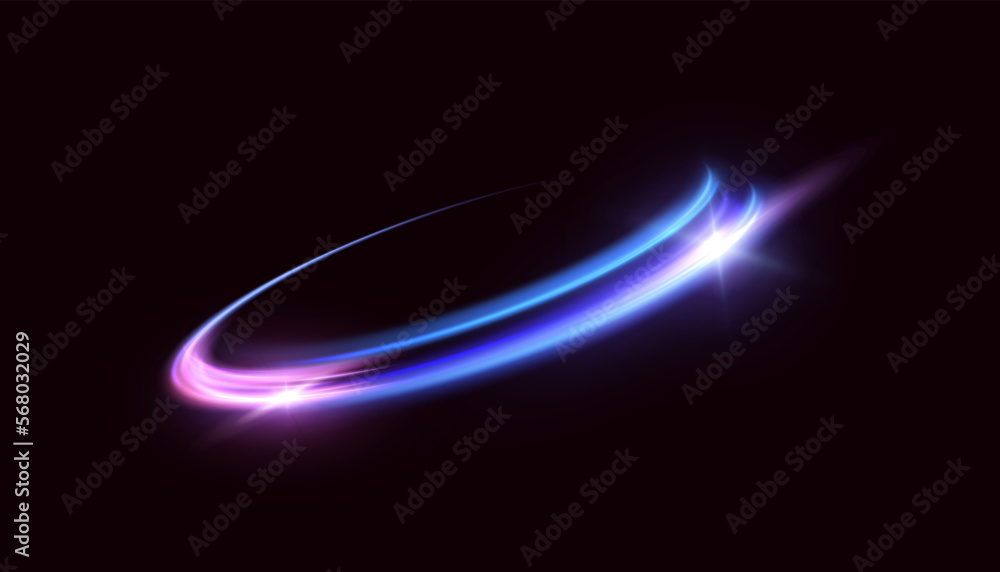 Poster Vector illustration of dynamic light sources on a dark background. High speed in night abstraction. Abstract light swirl. Light track effect. For web design, game design. PNG vector