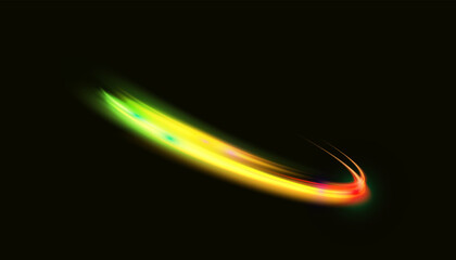 Vector illustration of dynamic light sources on a dark background. High speed in night abstraction. Abstract light swirl. Light track effect. For web design, game design. PNG vector