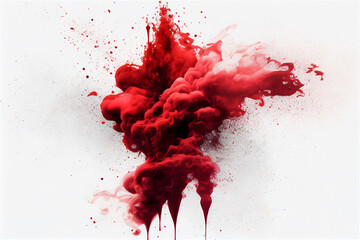 red smoke explosion on a white background, generative ai