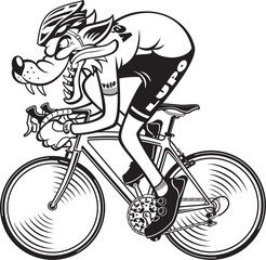Naklejka premium illustration of Cartoon style wolf riding racing bicycle