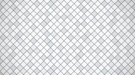 White ceramic square tiles pattern horizontal background. Elegant home interior, bathroom and kitchen wall and floor rhombus texture. Vector light grey glossy brick wall background.