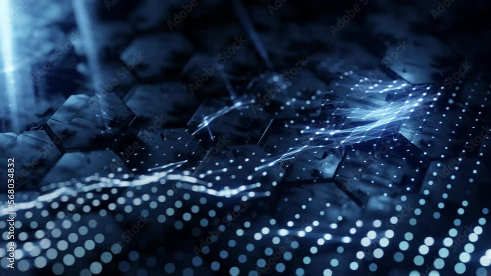 Aufkleber futuristic hexagon background. abstract blue hexagonal pattern. neon dot light. data visualization. 