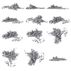 Concrete debris set isolated transparent background 3d rendering
