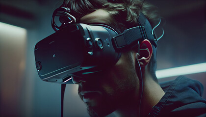 Man using virtual reality headset
