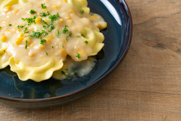 ravioli pasta with corn cheese sauce