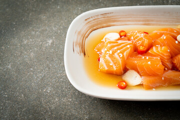 fresh salmon raw marinated shoyu or salmon pickled soy sauce