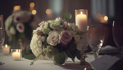 Elegant wedding reception with flower decorations