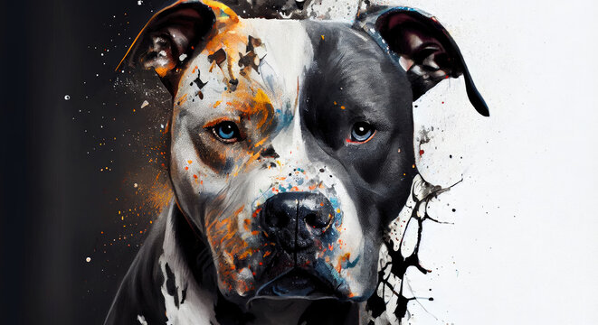 Pitbull Art Paint Splashes - Generative AI