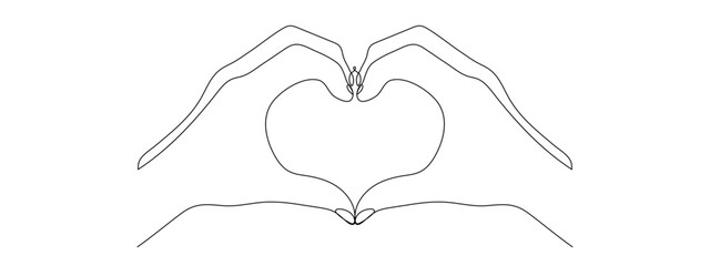 Continuous line art or One Line Drawing of hand symbols love. linear style and Hand drawn vector illustrations, outline