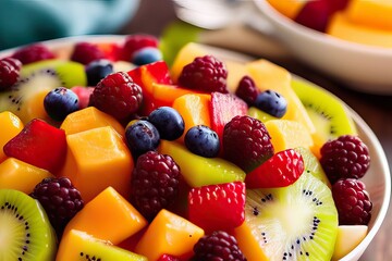 High-Resolution Image of a Colorful and Fresh Fruit Salad, Perfect for Adding a Healthy and Vibrant Element to any Design Project