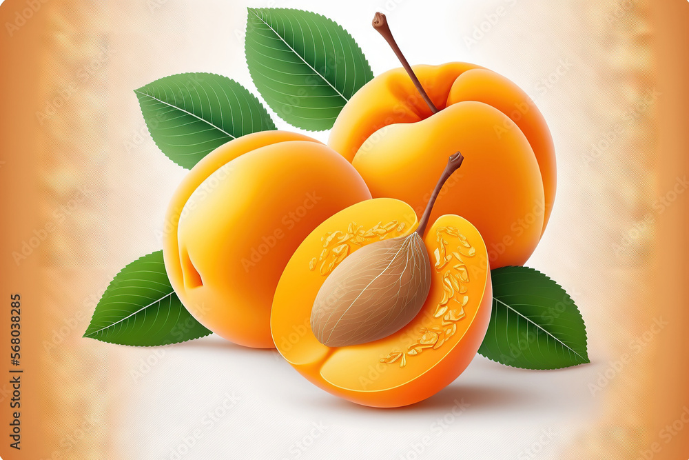 Poster apricots. apricot extract. sliced apricots on white background. ripe apricots by using a clipping pa