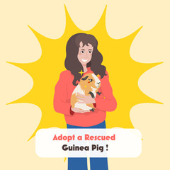 March is Adopt a rescued guinea pig month. Girl adopting a cavy